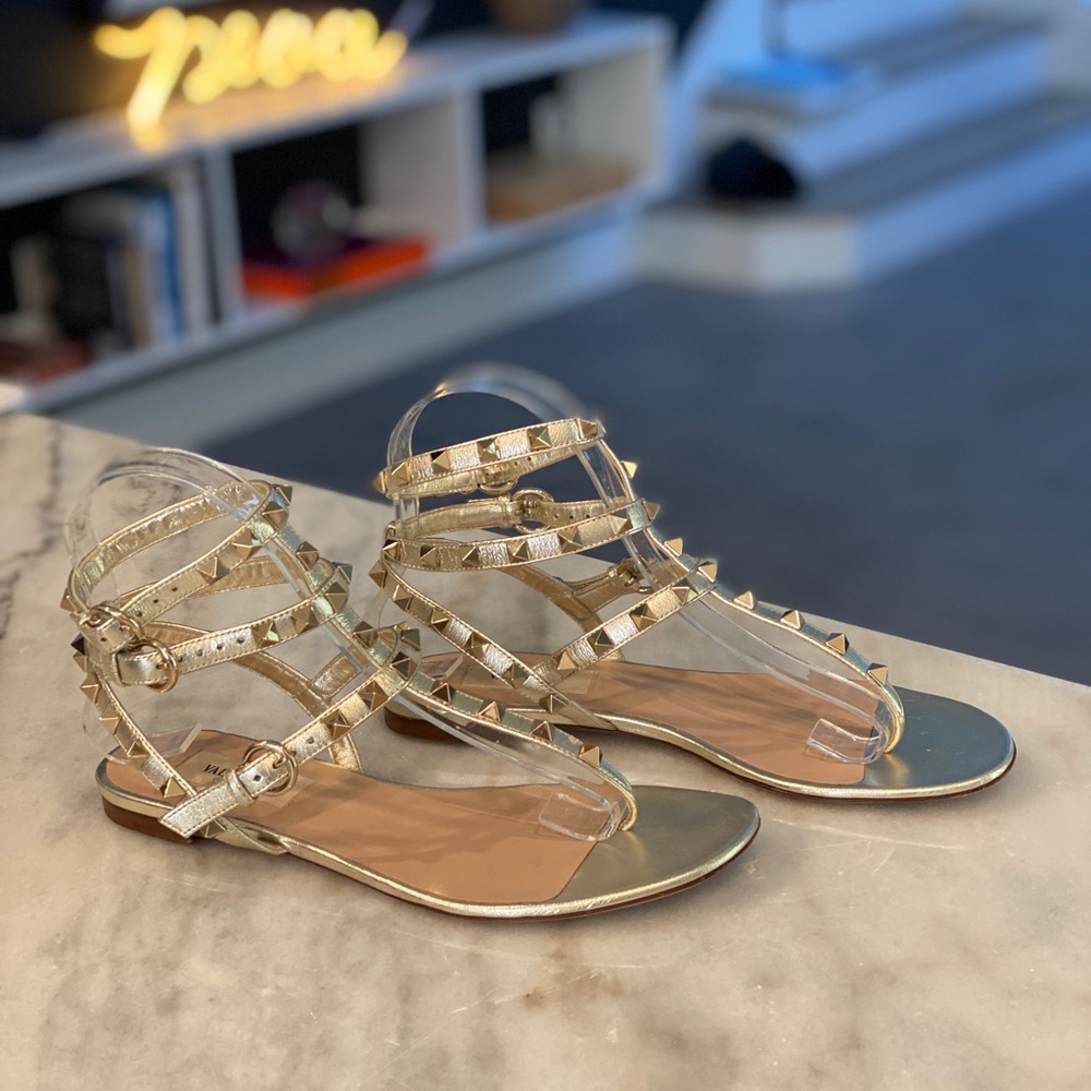 Valentino Garavani Rockstud Metallic Gold Sandal